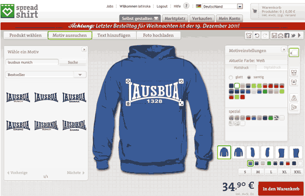 t-shirts llausbua lausdirndl selbst
            gestalten, produkt und Farbe des Motivs w&auml;hlen